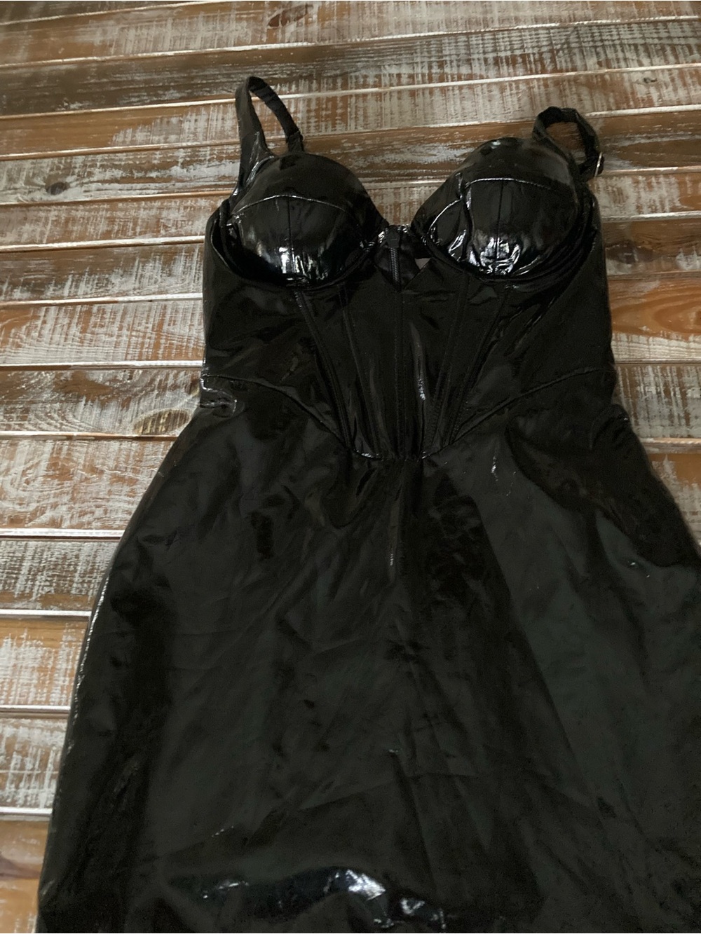 Oh Polly Black Patent Mini Dress with Molded Cups